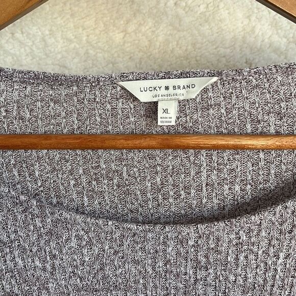 Lucky Brand Sweater Womens XL Heather Grey Ruffle‎ Wrist Lightweight Pullover - Picture 2 of 6